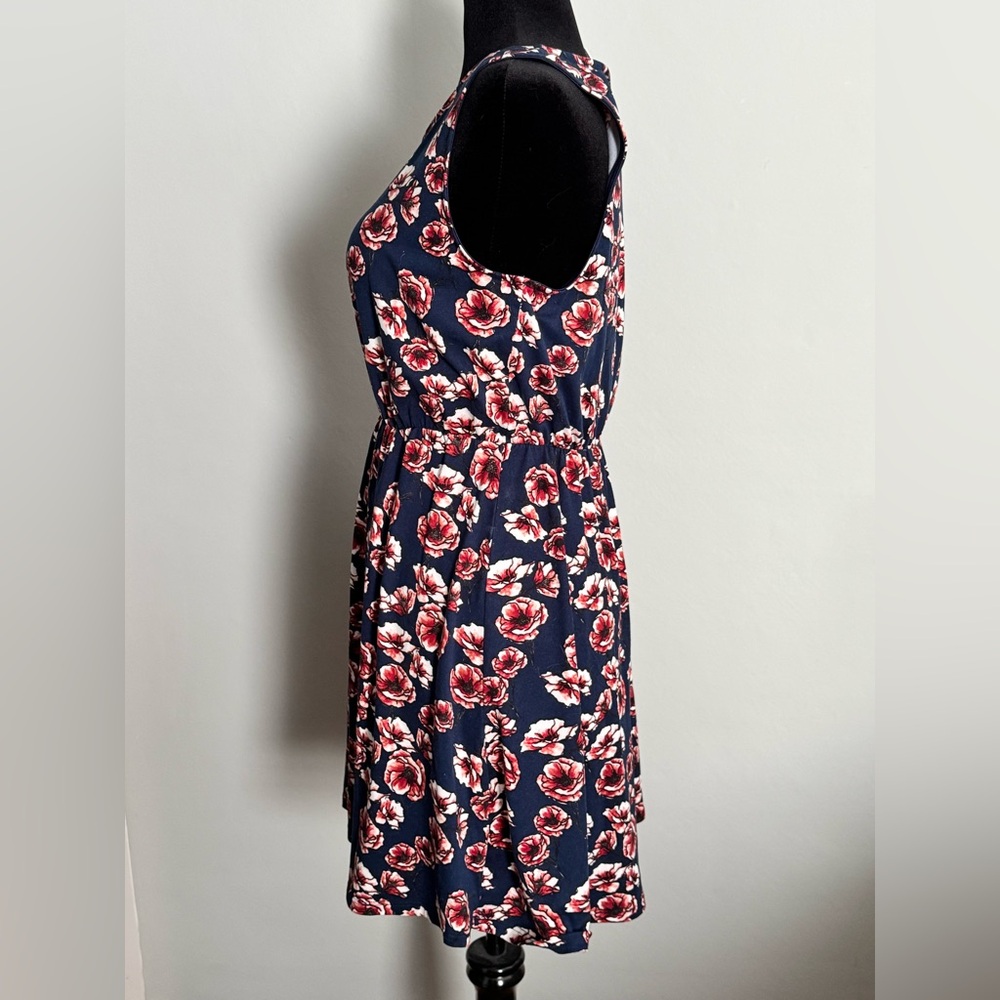 French Grey Floral Sleeveless Navy Dress - Size Large - Picture 2 of 8